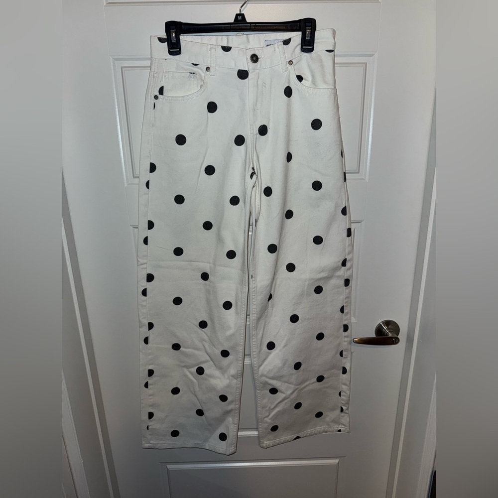 Bershka White Denim Jeans with Black Polka Detail